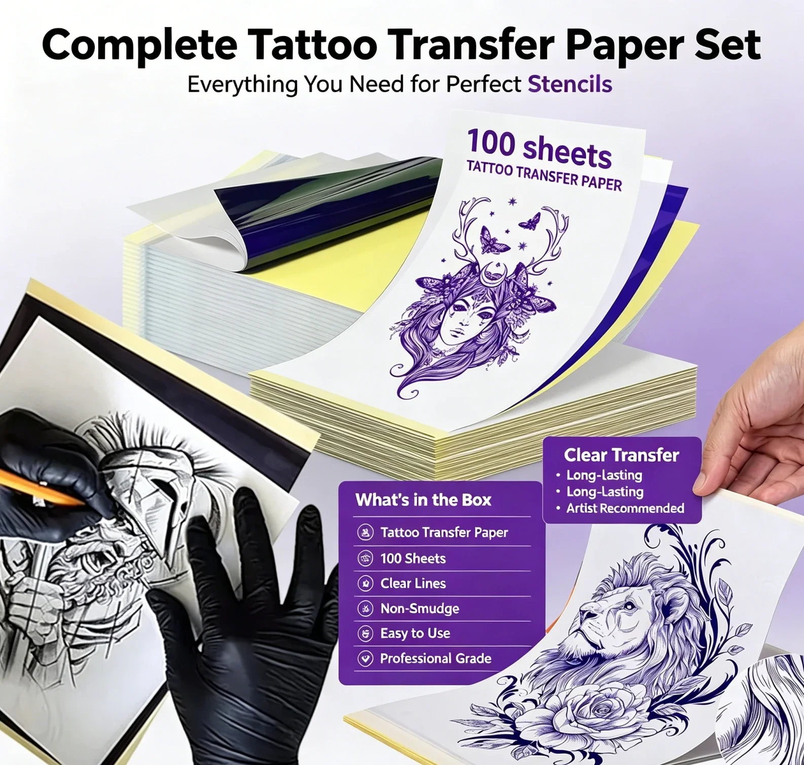 150/100/50/30/5pcs Tattoo Transfer Stencil Paper Hand Trace Tattoo Machine Printing Tattoo Template Copy Paper Tattoo Artist