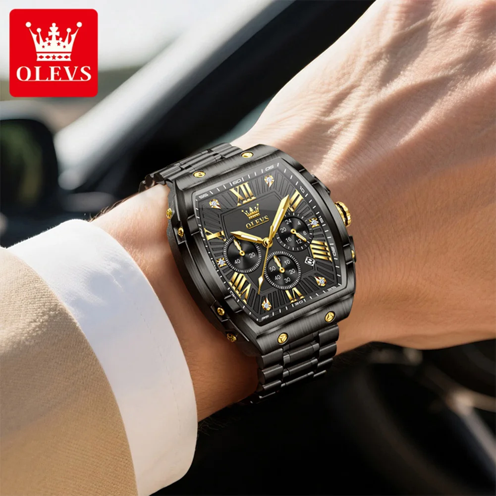 OLEVS 5639 Classic Men's Watch Auto Date Timing Code 24 Hour Stainless Steel Waterproof Luminous Quartz Wristwatch For Men
