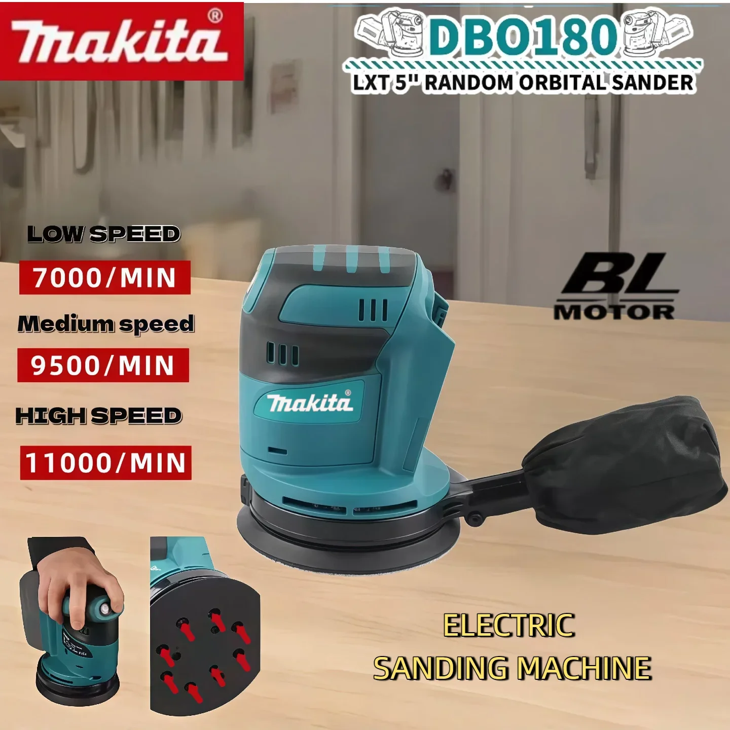 makita-dbo180z-brushless-rechargeable-disc-random-orbital-sander-cordless-woodworking-sanding-putty-polishing-bare-tools