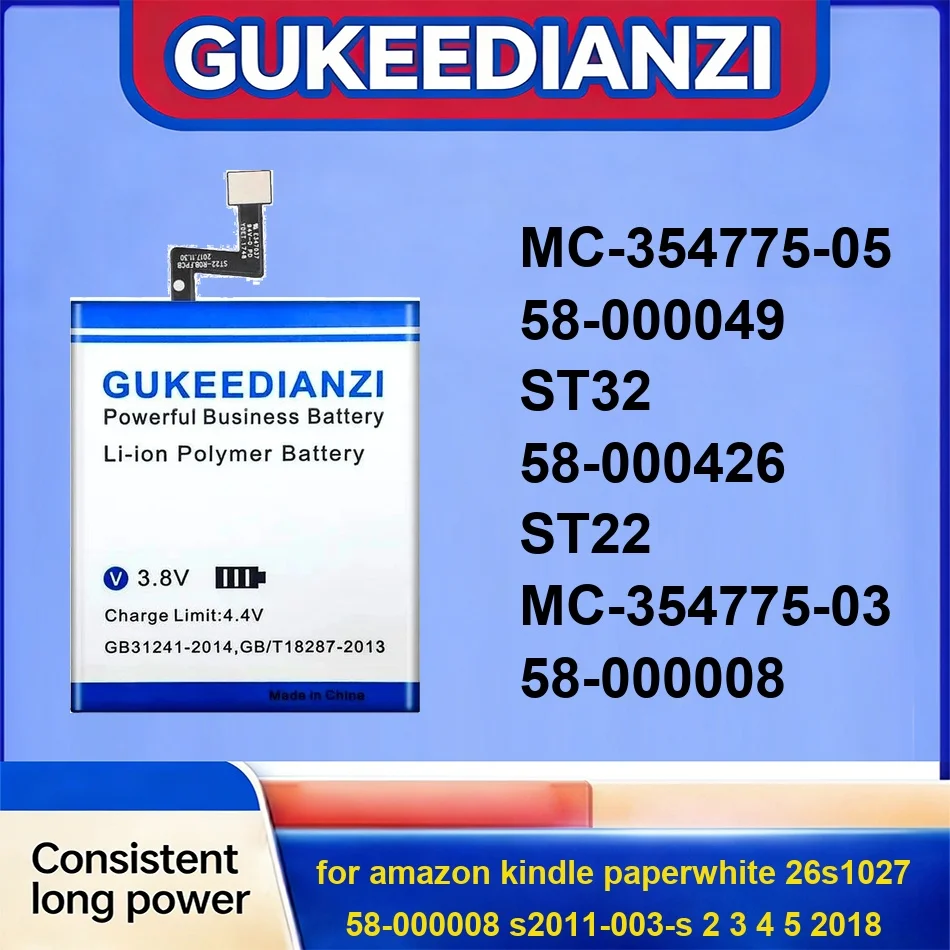 

For Amazon Kindle Paperwhite 26s1027 58-000008 S2011-003-s 2 3 4 5 2018 Battery ST32 58-000426 MC-354775-05 58-000049 ST22