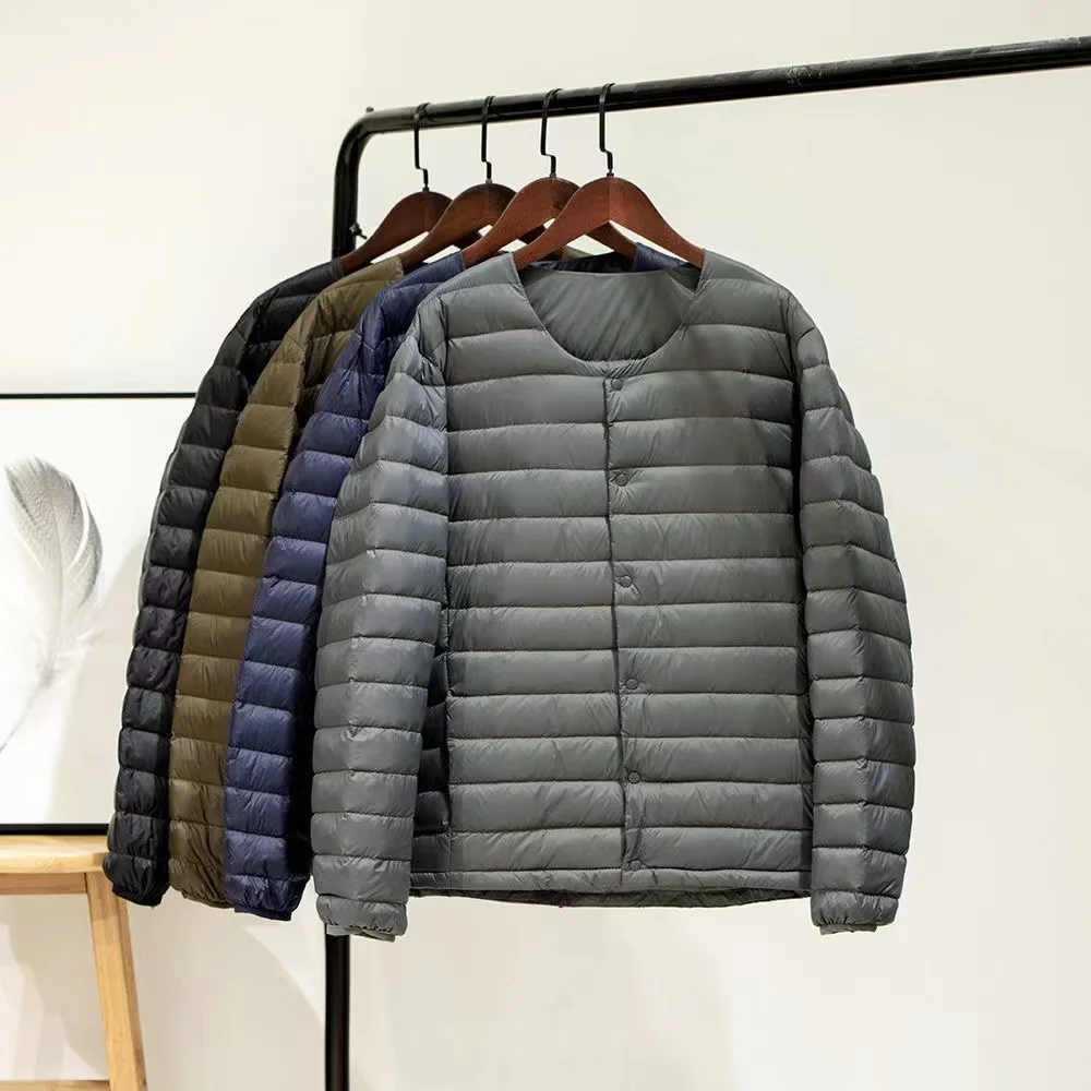 0-10℃ Men\'s Down Jackets 2024 New Autumn Winter Ultra Light Man Duck Down Coats Portable Collarless Puffer Outerwear Overcoat
