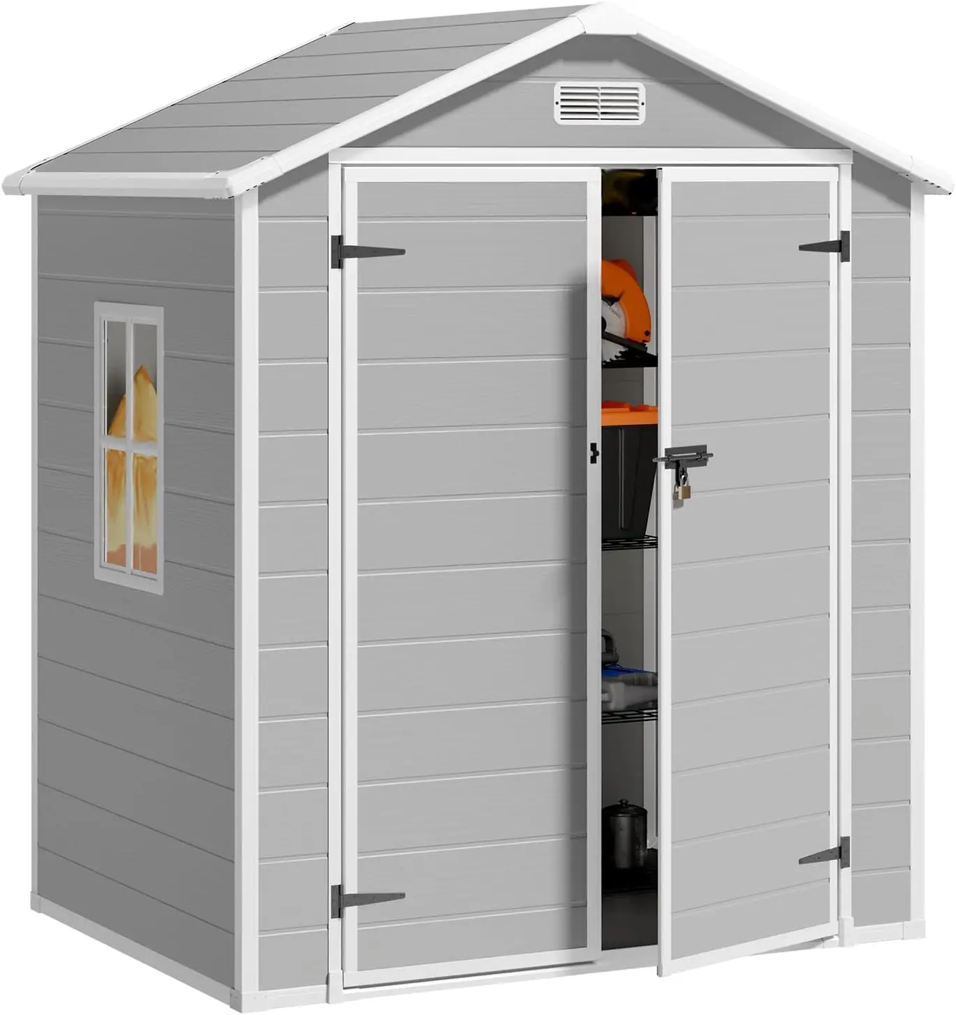 6x4.4 FT Plastic Outdoor Storage Shed, Resin Garden Tool Sheds & Outdoor Storage House with Single Lockable Door