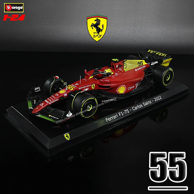 Bburago 1:24 F1 75-lecie Ferrari Monza F1-75 #16 leclerc #55 sainz formuła 1 symulacja aluminiowy Model samochodu zabawka rzemieślnicza