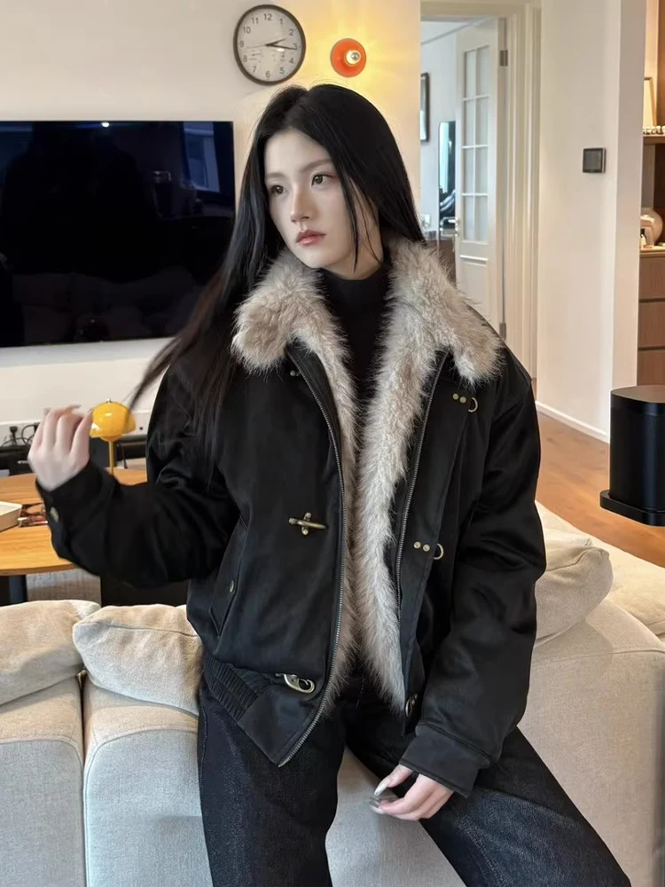 

Мужская куртка из искусственной кожи Harringon Thiened с меховым воротником и бусинами, блестящее хлопковое пальто, теплая зимняя верхняя одежда, подставка