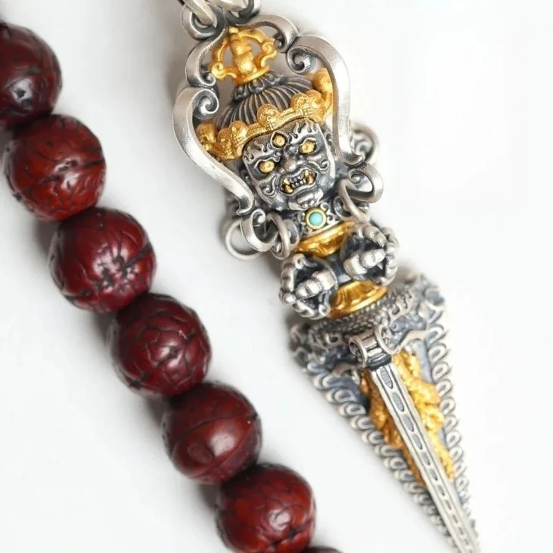 Women Collison Accessories Vintage Relief Vajra Pestle Pendant Men Jewelry Blessing Buddha Amulet Necklace Male Sweater Chain