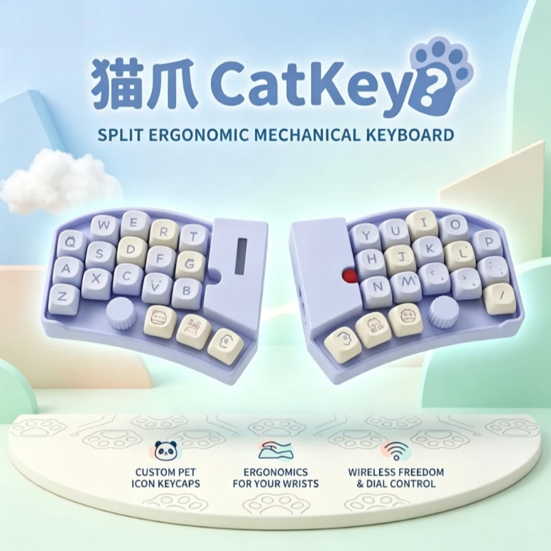 Lehuy Catkey Split Keyboard Kit Customized Wireless Ergonomics Slim Portable Applicable Writing Mechanical Keyboard Accessories