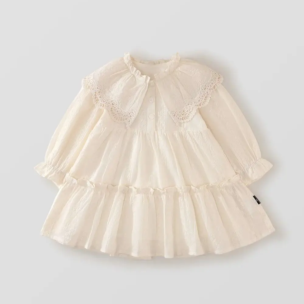 

Long Sleeve Baby Girls Dress 2025 Spring Children'S Clothing Lapel Solid Color Loose Casual Dresses For Kids Costume 2-8 Years