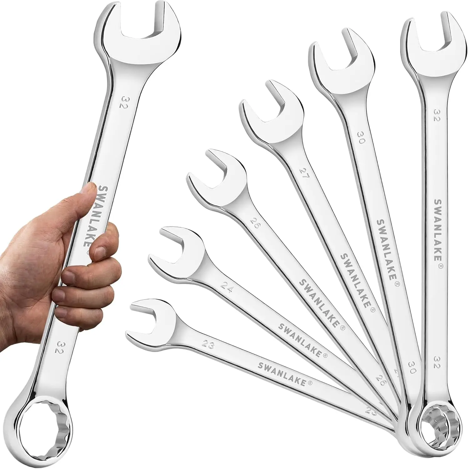 

6-Piece Metric & Standard Combination Wrench Set, 23-32mm, Heat-Treated CR-V, 12-Point Box End, with Rolling Pouch