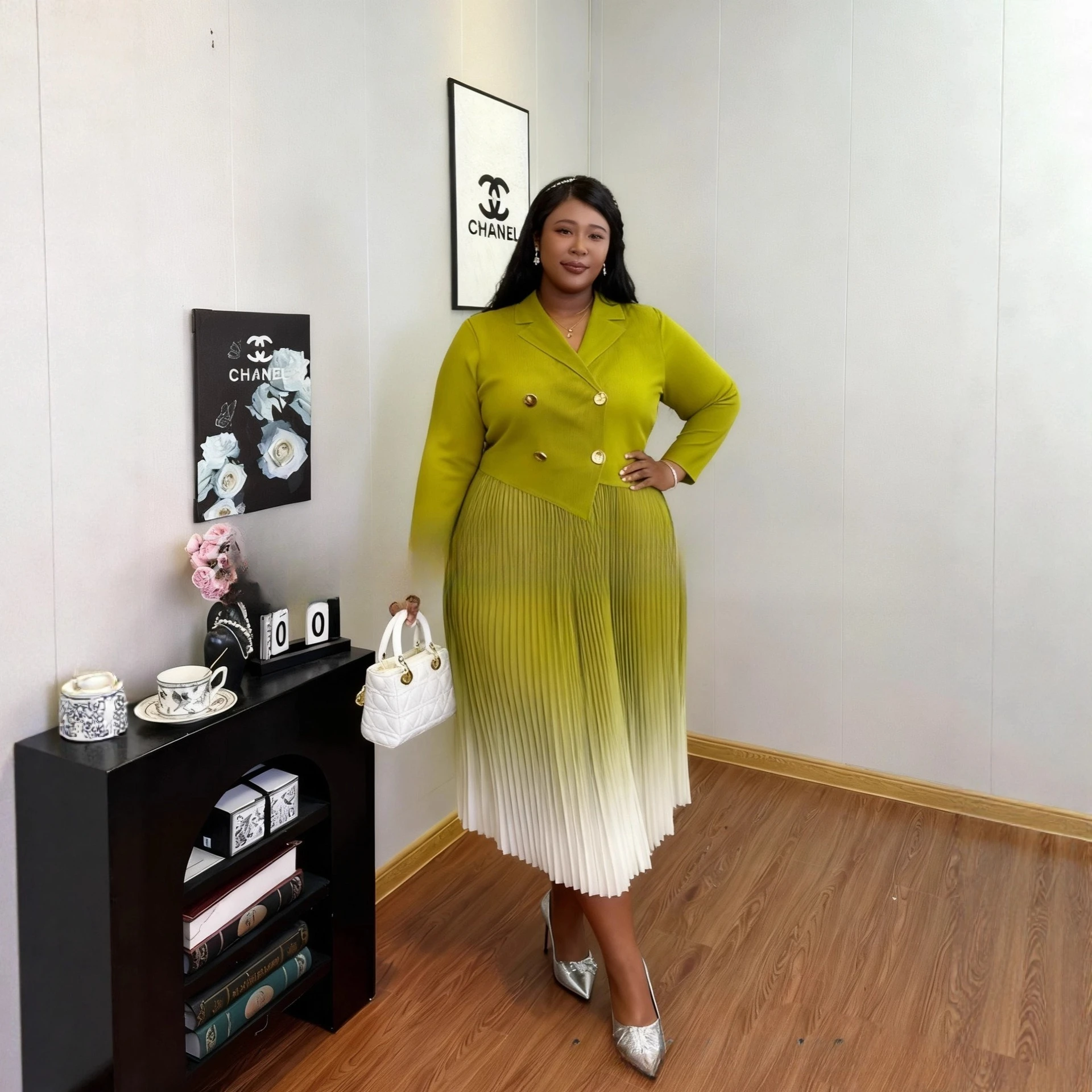 

Miyake Pleated 2025 Temperament Suit Collar, Long Sleeved Slim Fit Gradient Pleated Plus Size Dress, Women's Cross-border Non