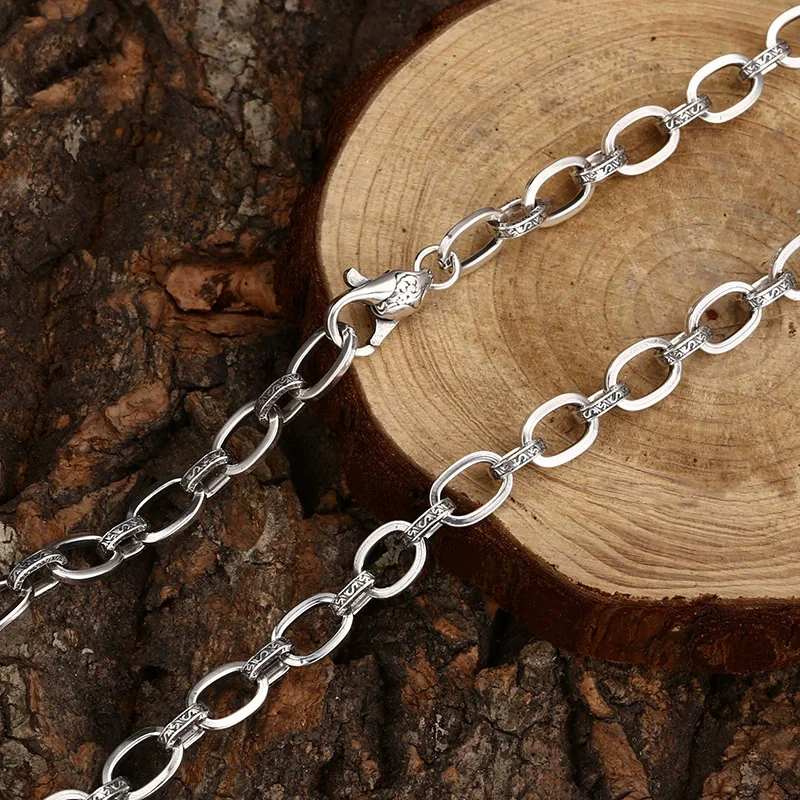 S925 pure silver necklace with precision ring buckle necklace Retro unisex trendy personalized jewelry view 3