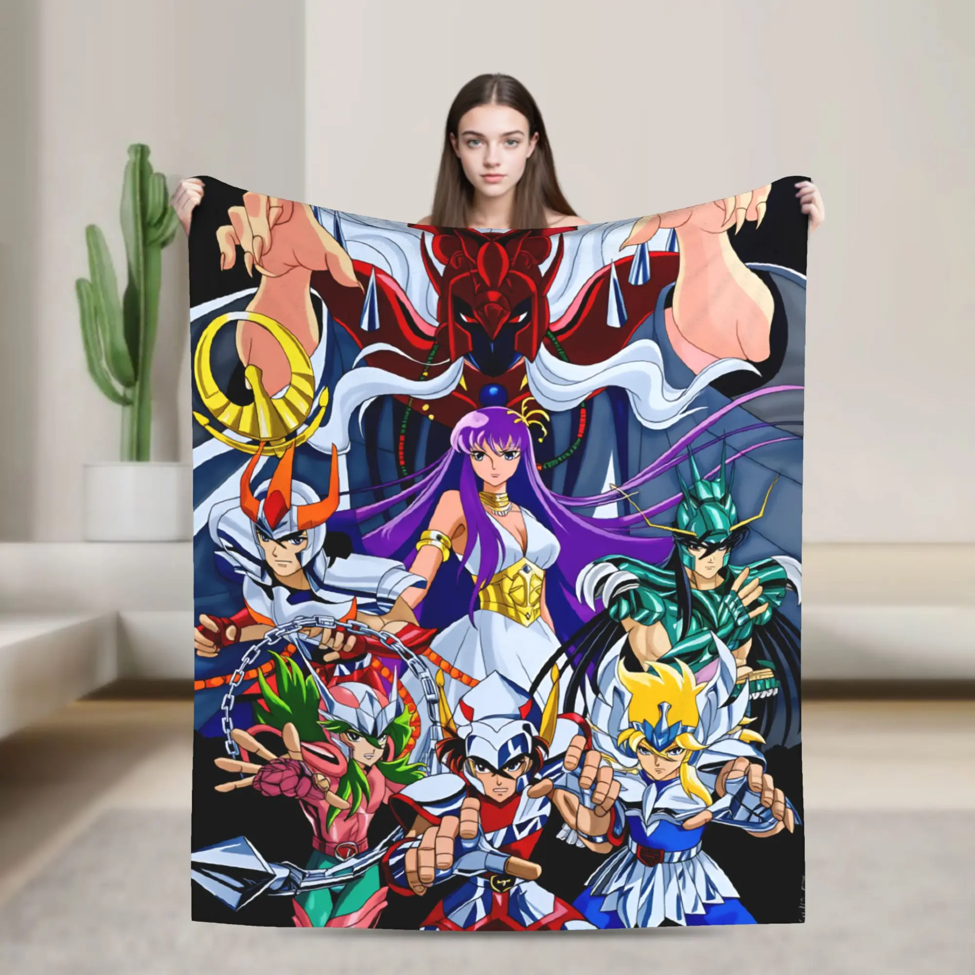 Retro Anime Saint Seiya Gold Saint Blanket  Soft Novelty Plush Throw Blanket For Outdoor Decorative Flannel Bedspread Bed Cover