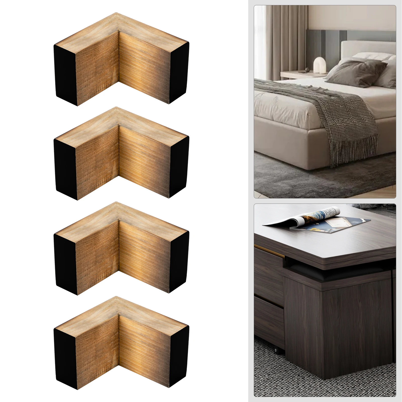 

4Pcs Wood Black Furniture Legs, L-shaped Wooden L shape Table Feet, Wooden Bed Riser Suitable for Many Kinds of Furniture