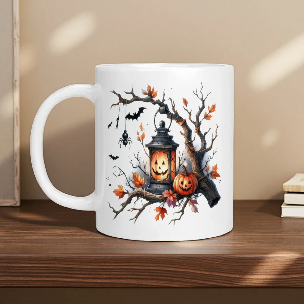 1pc 'Halloween Theme Ceramic Mug' Mug, Coffee Cup, Tea Cup 11Oz And 15Oz 'Lantern on a Dead Tree' Pattern, The Best Holiday Gift for Relatives And Friends, Heat-Resistant, Machine Washable, Halloween Decoration Gift
