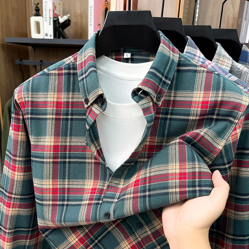 Luxury 100% cotton long sleeve men's shirt fashion personality checkered design casual comfort spring autumn high-quality top