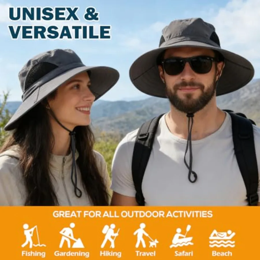 Wide Brim Sun Hat, UPF 50+ UV Protection Waterproof Packable Bucket Hat for Men and Women, Fishing Hiking Beach Garden