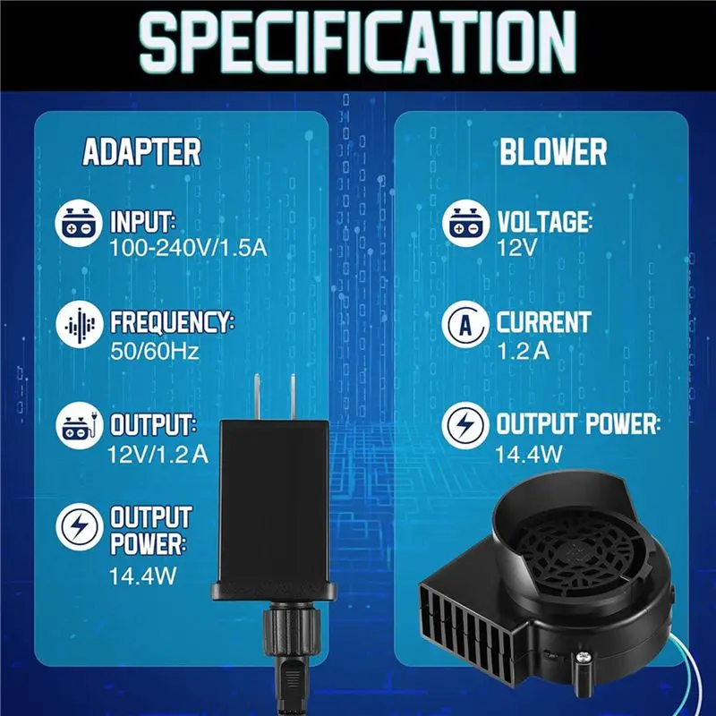 منفاخ مروحة بديل AA05 2X، منفاخ هواء صغير 12 فولت 0.8 أمبير مع 3 أوتار إضاءة LED للمطاطية الداخلية والخارجية بقابس أمريكي #2