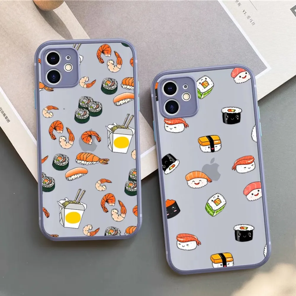 Cartoon Sushis Phone Case for iPhone 14 11 12 13 Mini Pro Max 8 7 Plus X XR XS MAX Translucent Matte Cover