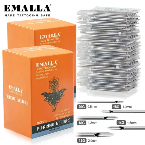 100/50/5pcs Aghi per piercing monouso 12G 14G 16G 18G 20G Orecchio Naso Ombelico Tettarelle da biberon Sterile Ago per piercing Strumenti di trucco permanente