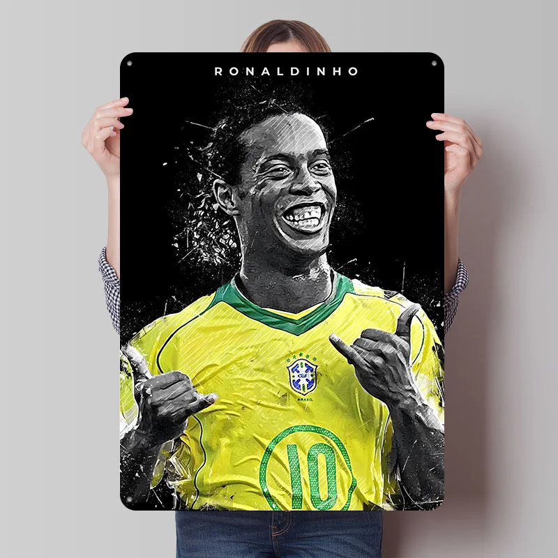 Ronaldinho Metallposter, individuelle Wandkunst, Retro-Vintage-Blechschilder für Fans, Gaming-Raumdekoration, gemütliche Wohnaccessoires