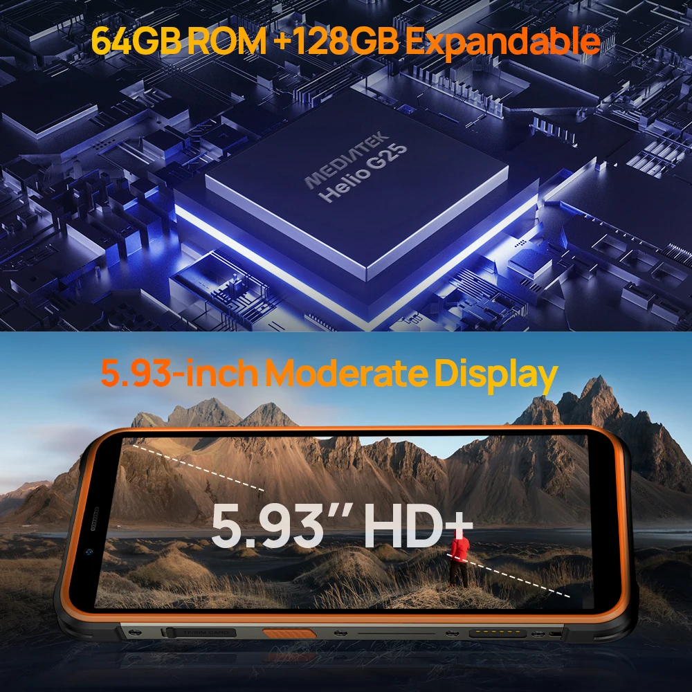 Ulefone-Smartphone 16 pro,Android 12,スマートフォン,helio g25,頑丈,4GB,64GB,5.93インチ画面,9600mAh,3カードスロット