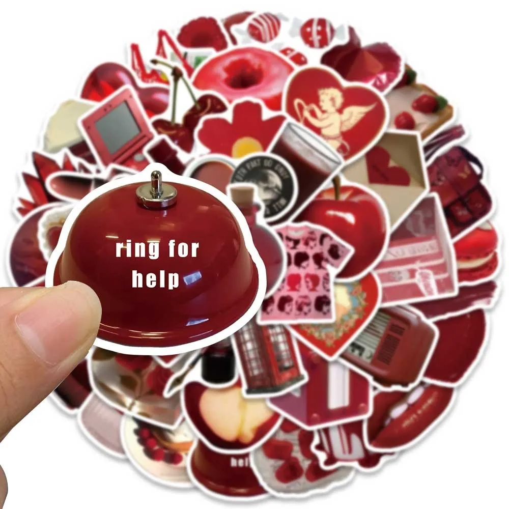 50pcs Retro Red Graffiti สติกเกอร์-สติ๊กเกอร์ไวนิลกันน้ําสําหรับกีตาร์,โน้ตบุ๊คและกระเป๋าเดินทาง DIY