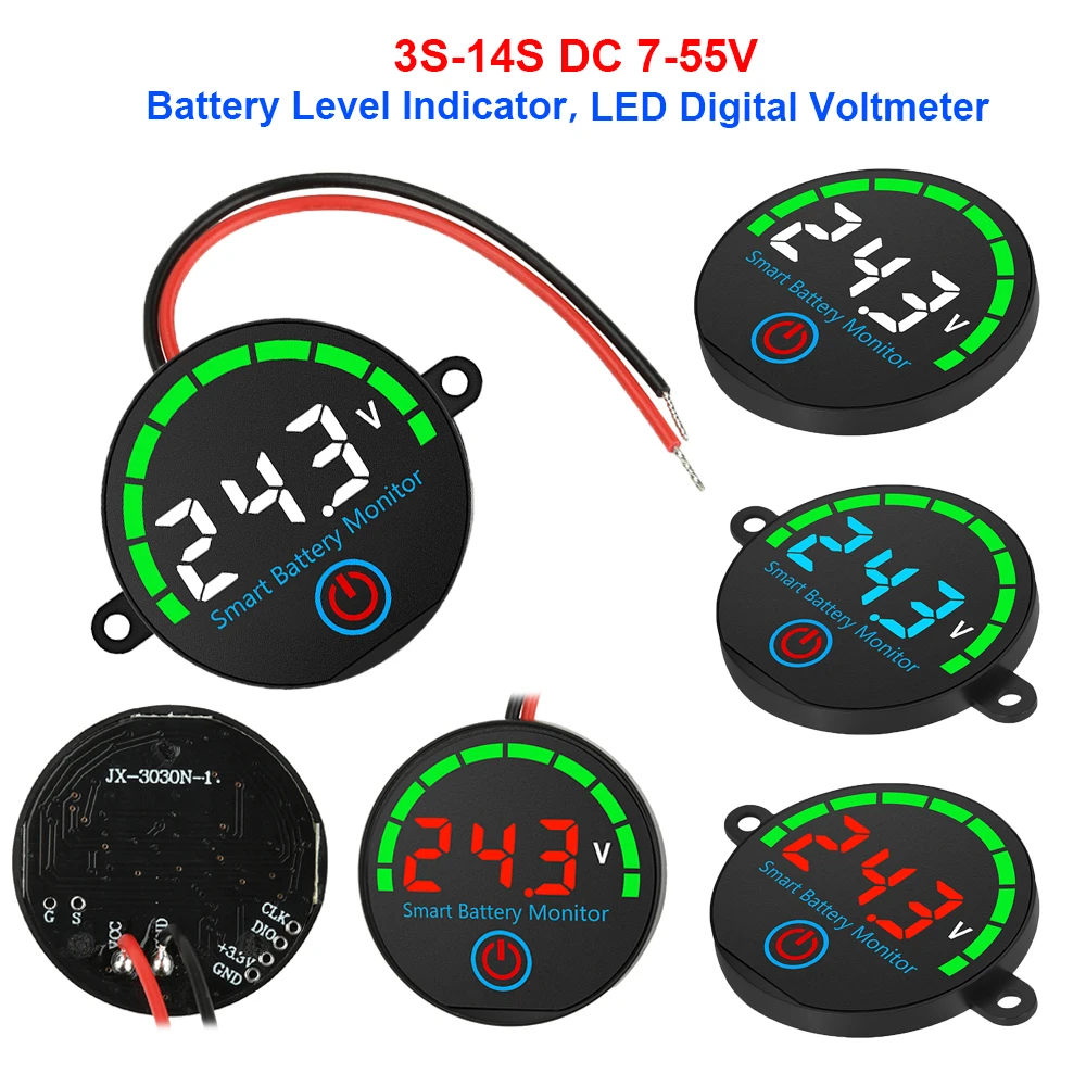 3S-14S DC 7-55V Battery Level Indicator LED Digital Voltmeter Universal Lithium Battery Capacity Display Board Voltage Tester