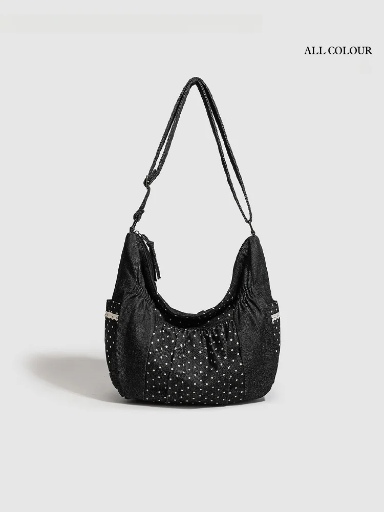 

Женская сумка-кроссбоди UR из денима в горошек, большая вместительная сумка через плечо для повседневного использования, простая и стильная, с молнией из цинкового сплава