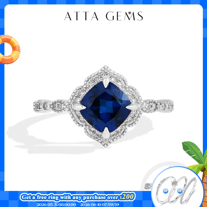 

ATTAGEMS Classical Blue Sapphire Ring Cushion Cut 2.0ct DVVS1 Real 925 Sterling Silver For Women Engagement Wedding Fine Jewelry