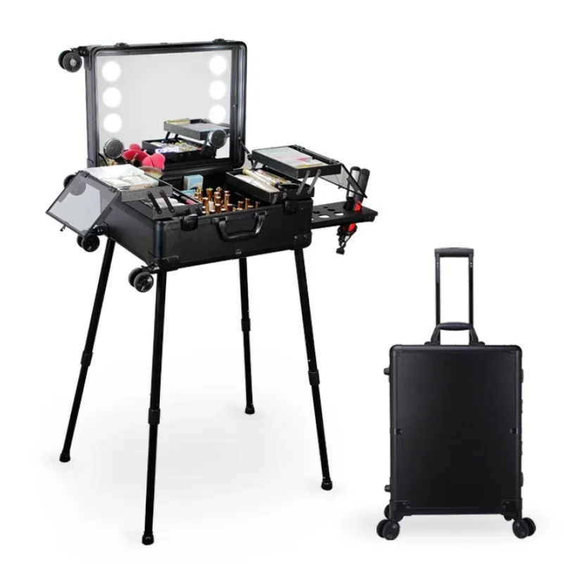 Special trolley cosmetic case for makeup artist Professional follow-up artist 24-inch with lamp with mirror bracket Tool case