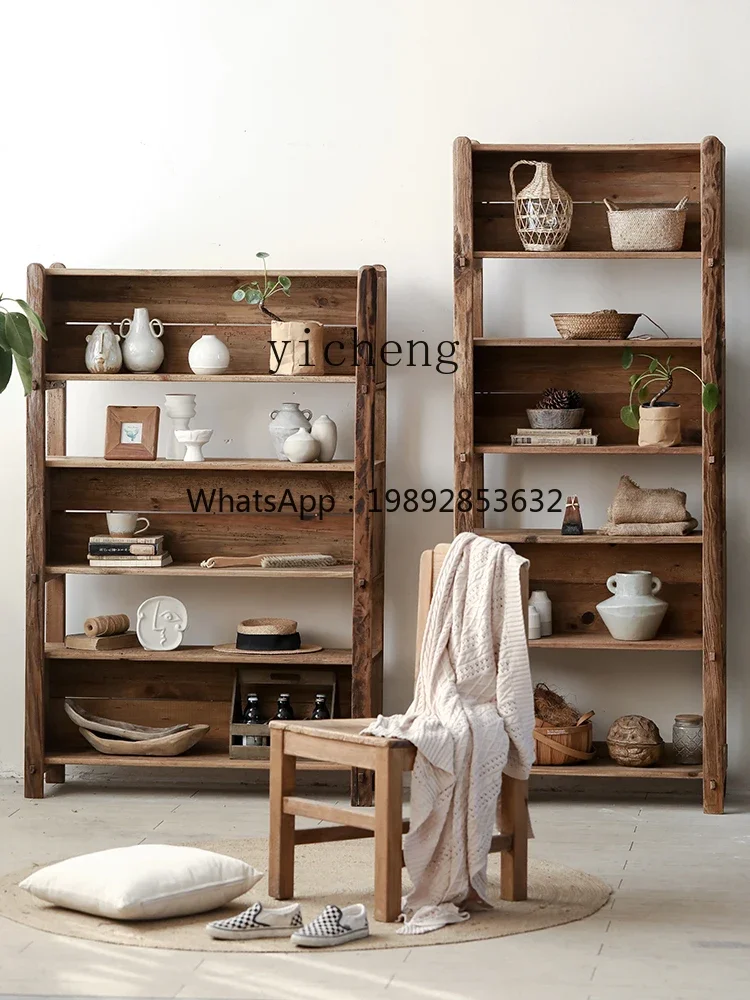 DSA Pine Wood High Shelf Wall-Mounted Four-Layer Storage Cabinet Vintage Wabi-Sabi Style Solid Wood Decorative Cabinet