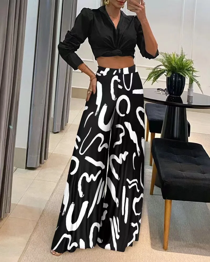 Street fashion High Waist wide leg Pants women spring autumn casual loose print Elastic waist long pant pantalones de mujer