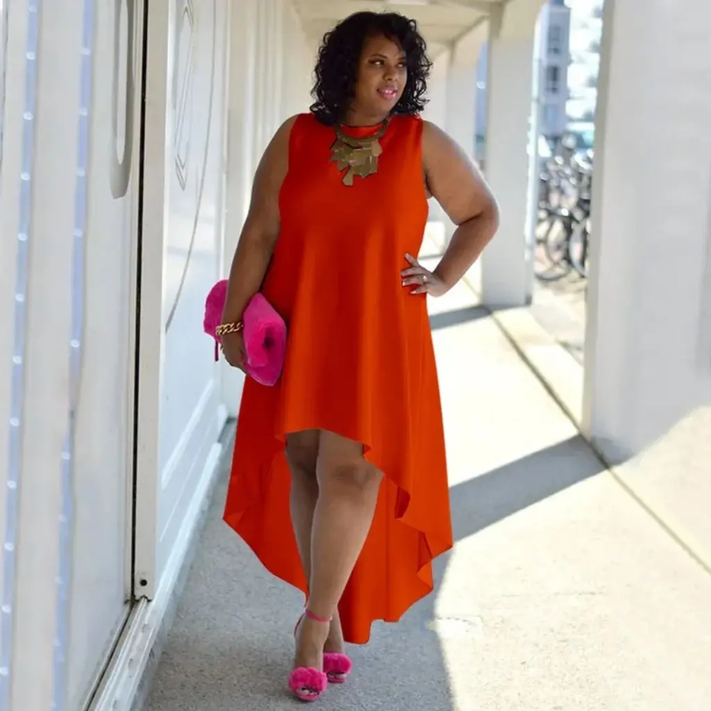 

Women's plus Size Sleeveless round Neck Casual Dress 3042 European American Fashion Temperament Sexy Wear