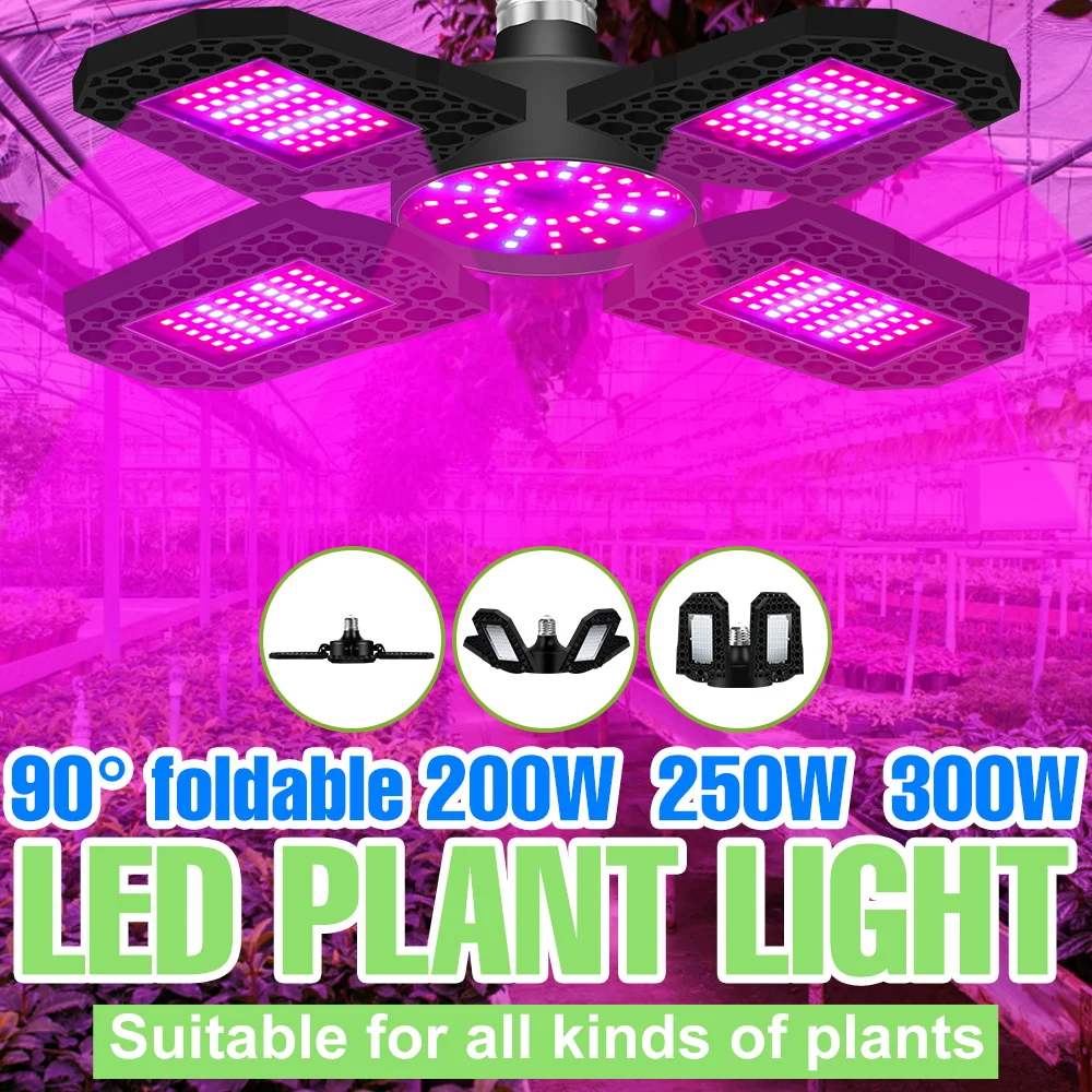 300W Full Spectrum E27/E26 Grow Lamp LED Foldable Deformation Plant Fill Light Greenhouse Tent Vegs Flower Cultivation Lighting