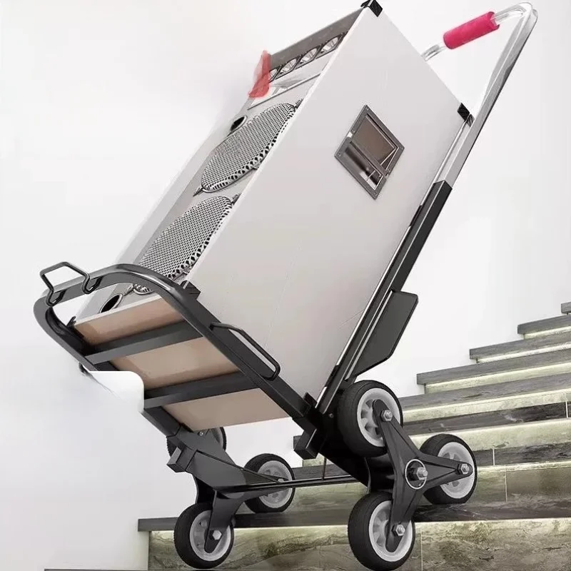 Portable Hand-Pulled Cargo Cart Stair Climbing Shopping Car Stainless Steel Flatbed for Vegetable Buying And Home Storage