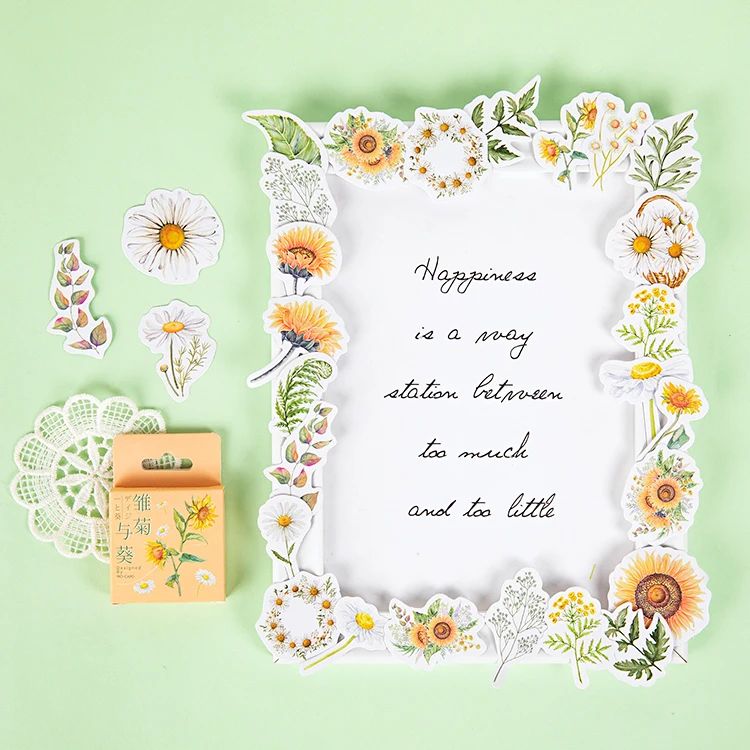 46 Pcs/Set Blooming Daisy Sunflower Decorative Sticker DIY Scrapbooking  Sealing Stickers Stationery