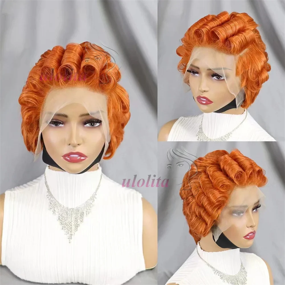 Orange Ingwer lose lockige 13x4 Spitze Front Perücke Seitenteil kurze Bob Perücke Echthaar Perücke kurze Bob Spitze Front Perücken für schwarze Frauen