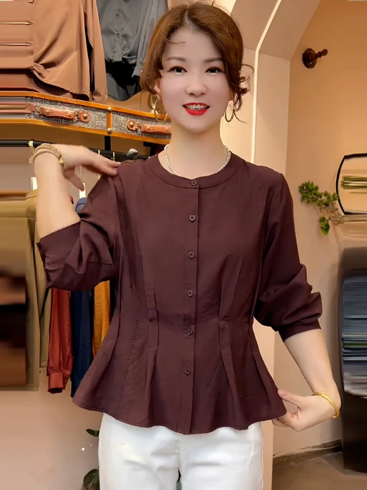 Lässiges rundes Ne Long Sve irt Damen Lazy Sle Vielseitiges Schlankheitsoberteil Faionable Herbst 2025, hautfreundlich, atmungsaktiv