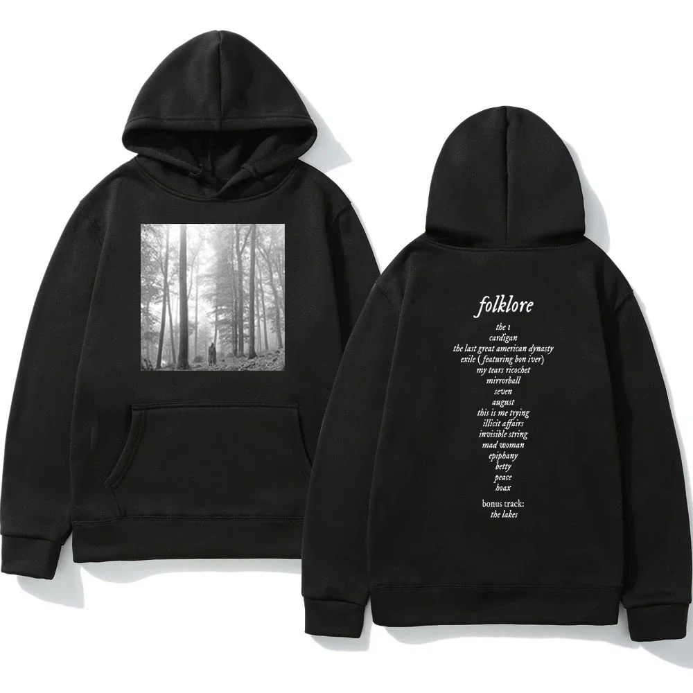 

Taylor Pullover Music Album Folklore Print Hooded Sweatshirt 2022 Fall/Winter Hip Hop Harajuku Hoodie Men Women Black Hoodies