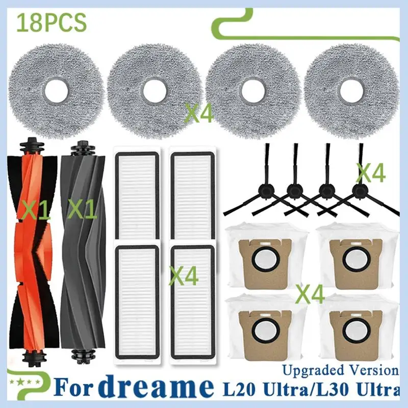 EAS-For Dreame L20 Ultra/L20 Ultra Complete RLX41CE / L30 Ultra ملحقات الأسطوانة الرئيسية فرشاة جانبية فلتر Hepa ممسحة قماش الغبار Ba