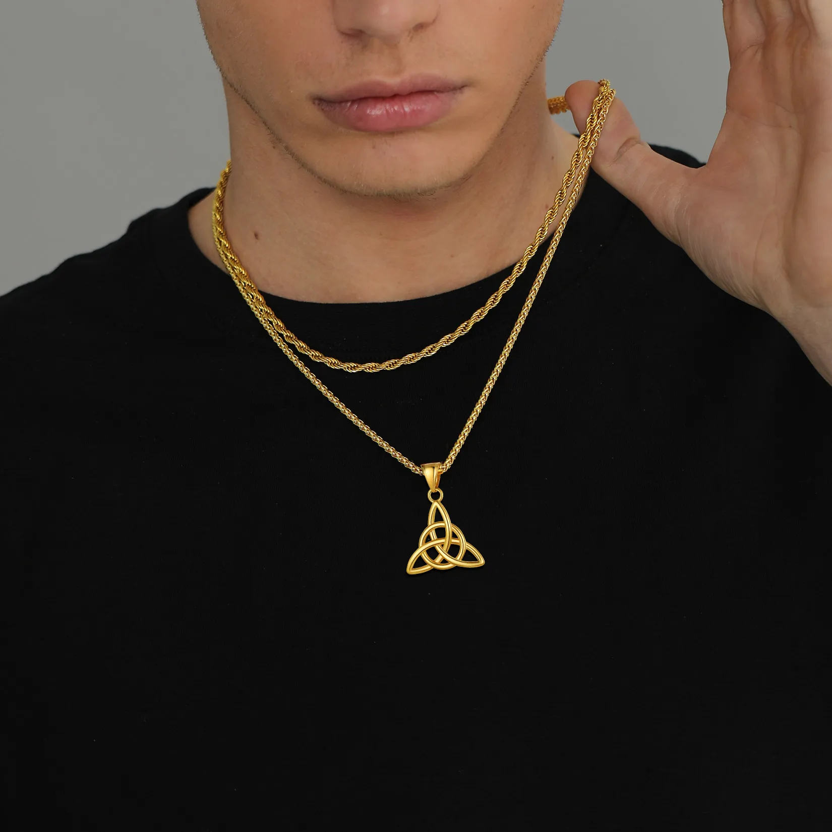 U7 Stainless Steel Celtic Knots Necklaces Triquetra Gold Color 22 Inches Wheat Link Chain Irish Knot Unisex Viking Jewelry