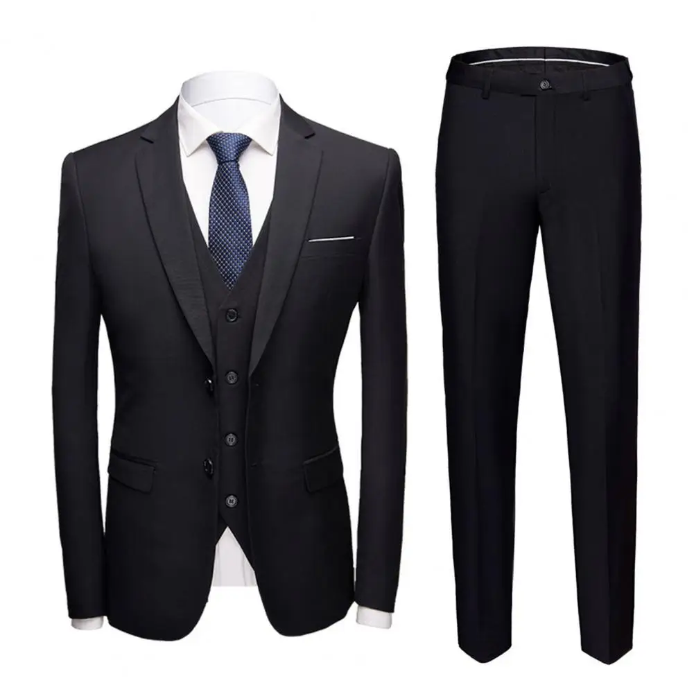 Formal Business Suit 3 Piece Set Smaller Size Groom Suit Turndown Collar Single Breasted Slim Fit Wedding Banquet Prom Men Suit