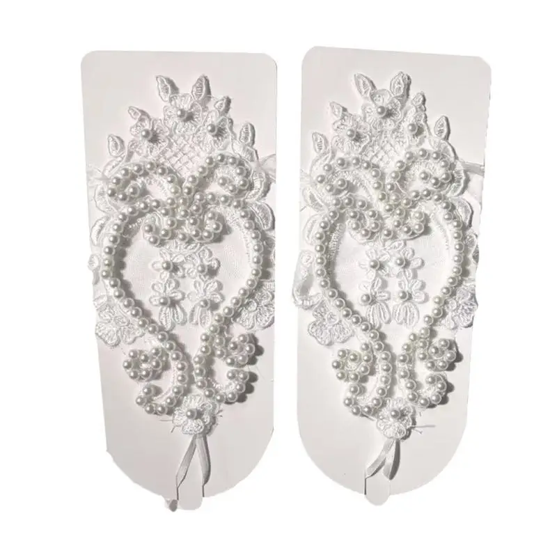 A52E Bridal Lace Gloves Hand Accessories for Wedding Day, Lace Fingerless Wrist Gloves with Beaded Detail for Bride
