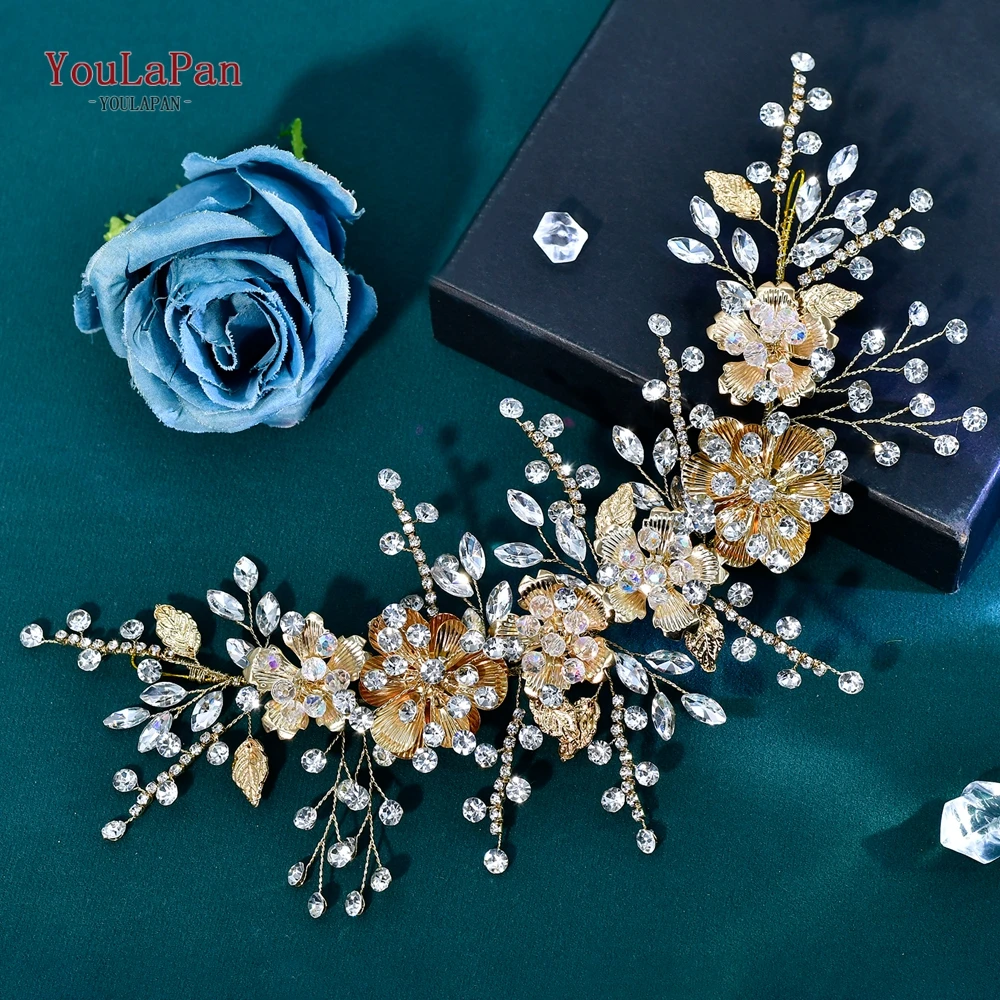 

YouLaPan Elegant Rhinestone Headwear Alloy Flower Bride Bridesmaid Headband Wedding Headpiece Handmade Party Hair Jewelry HP918