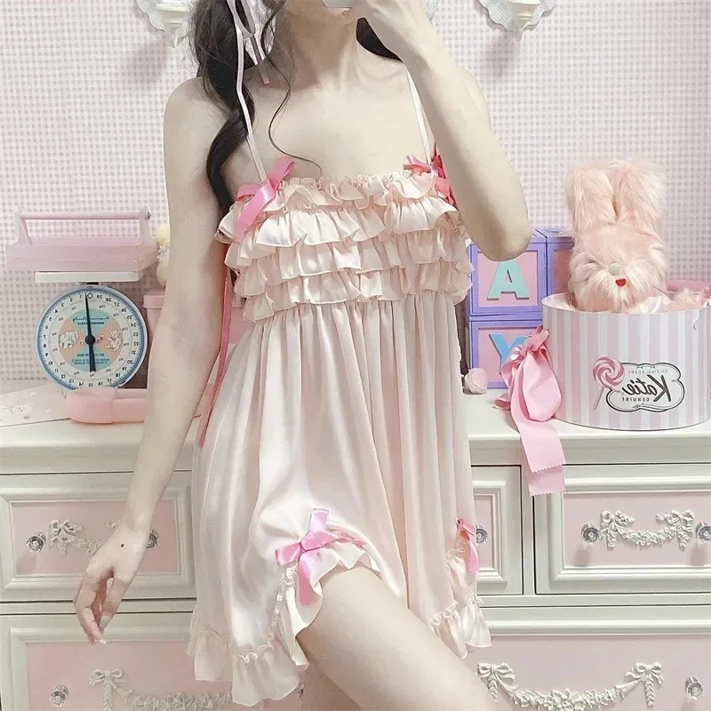 여름 달콤한 로리타 공주 잠옷 미니 드레스 여성 캐주얼 귀여운 잠옷 스트랩 섹시한 nightdress kawaii girls Loungewear