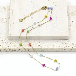 Simple Popular Female's Jewelry Color Crystal Handmade Chain Choker Stainless Steel Plated With Real Gold Necklace For Women