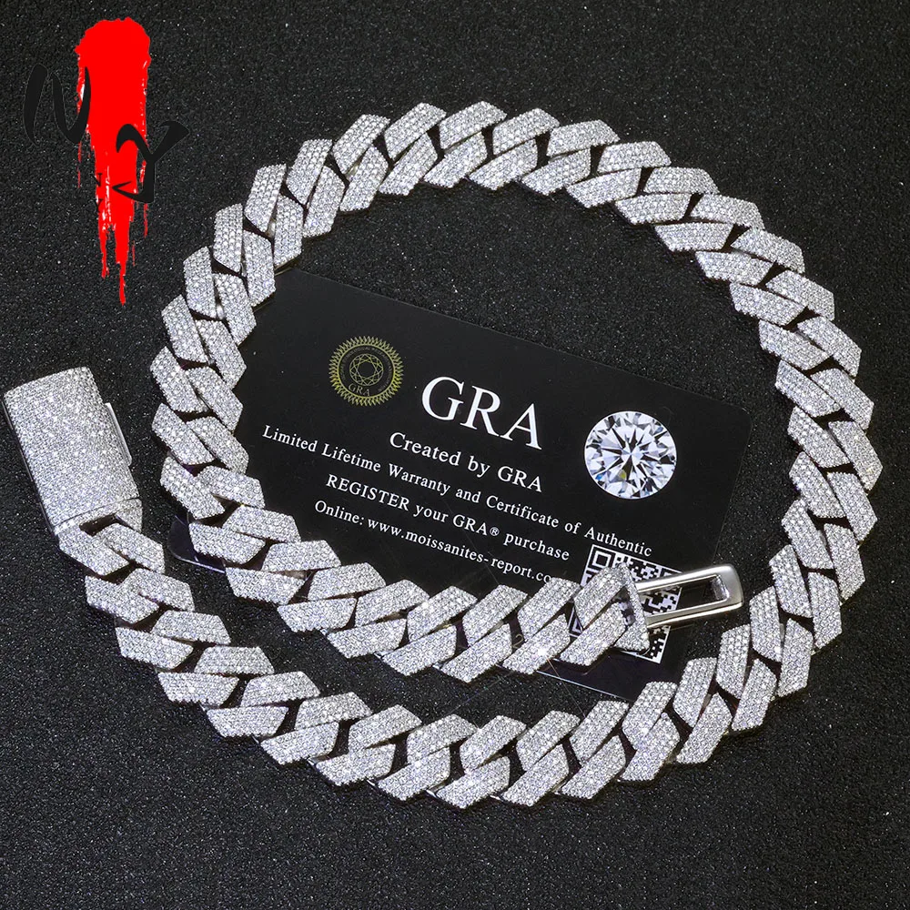 

HHIOK Индивидуальная кубинская цепочка из стерлингового серебра 925 пробы, 15 мм, материал муассанита, блестящее ожерелье в стиле хип-хоп VVS, протестированное с бриллиантами