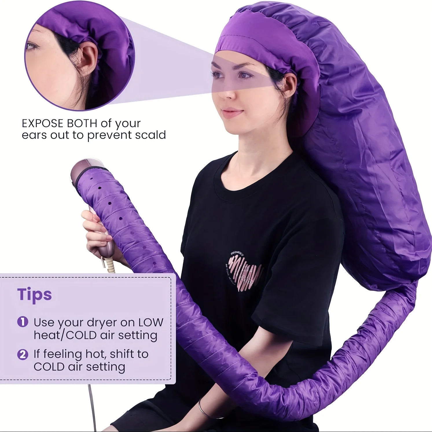 1Pcs Bonnet Hooded Hair Dryer Attachment, Adjustable Deep Conditioning Cap, Drying Heat Cap With Elastic Strap For Curly Hair