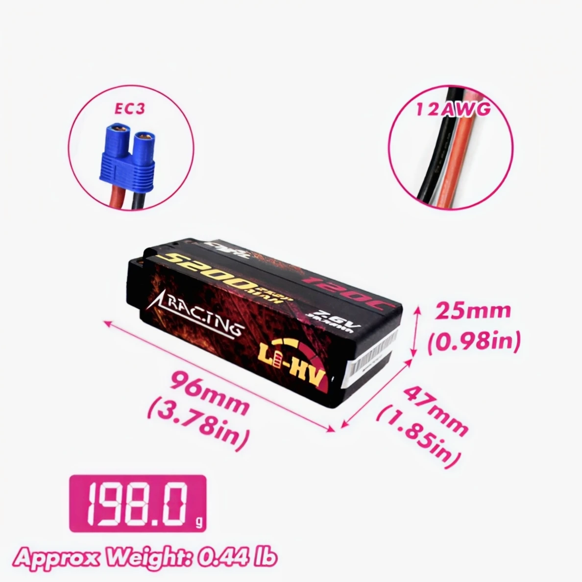 2pcs CNHL Racing Series LiHV 5200mAh 7.6V 2S 120C HV Shorty Hard Case Lipo Battery with EC3 Plug For RC Racing Buggy Helicopter
