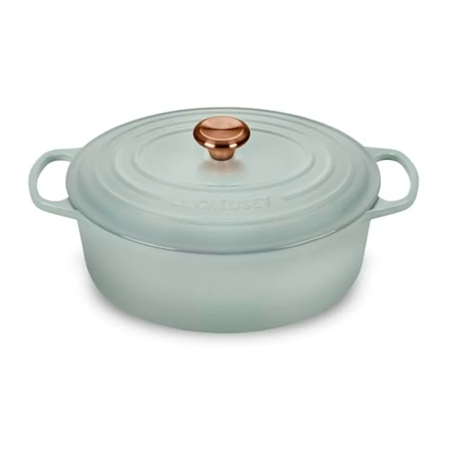 

Signature 8quart Oval Dutch Oven with Copper Knob Enameled Cast Iron Sea Salt