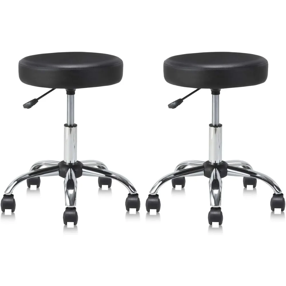 

Set of 2 Round Rolling Stool Swivel with Wheels Adjustable Height Heavy Duty Wide Seat Drafting Stool Chair for Office Salon Mas